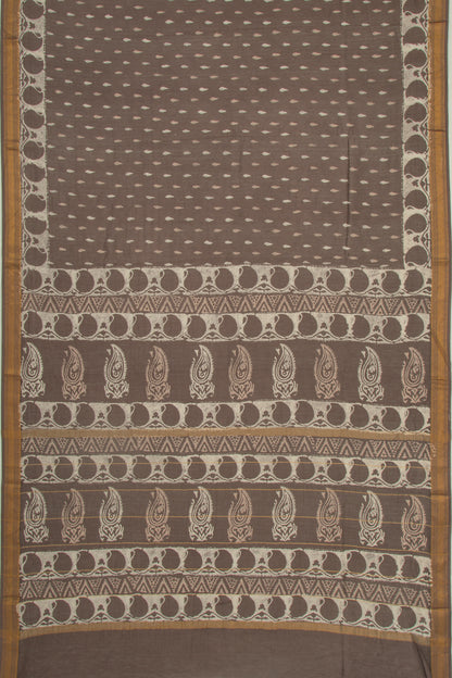Chanderi Silk Batik Printed Brown Saree