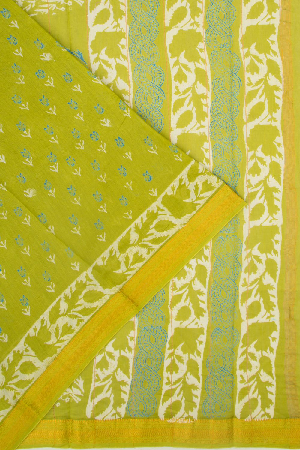 Chanderi Silk Batik Printed Green Saree