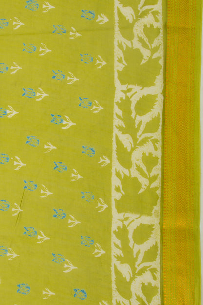 Chanderi Silk Batik Printed Green Saree