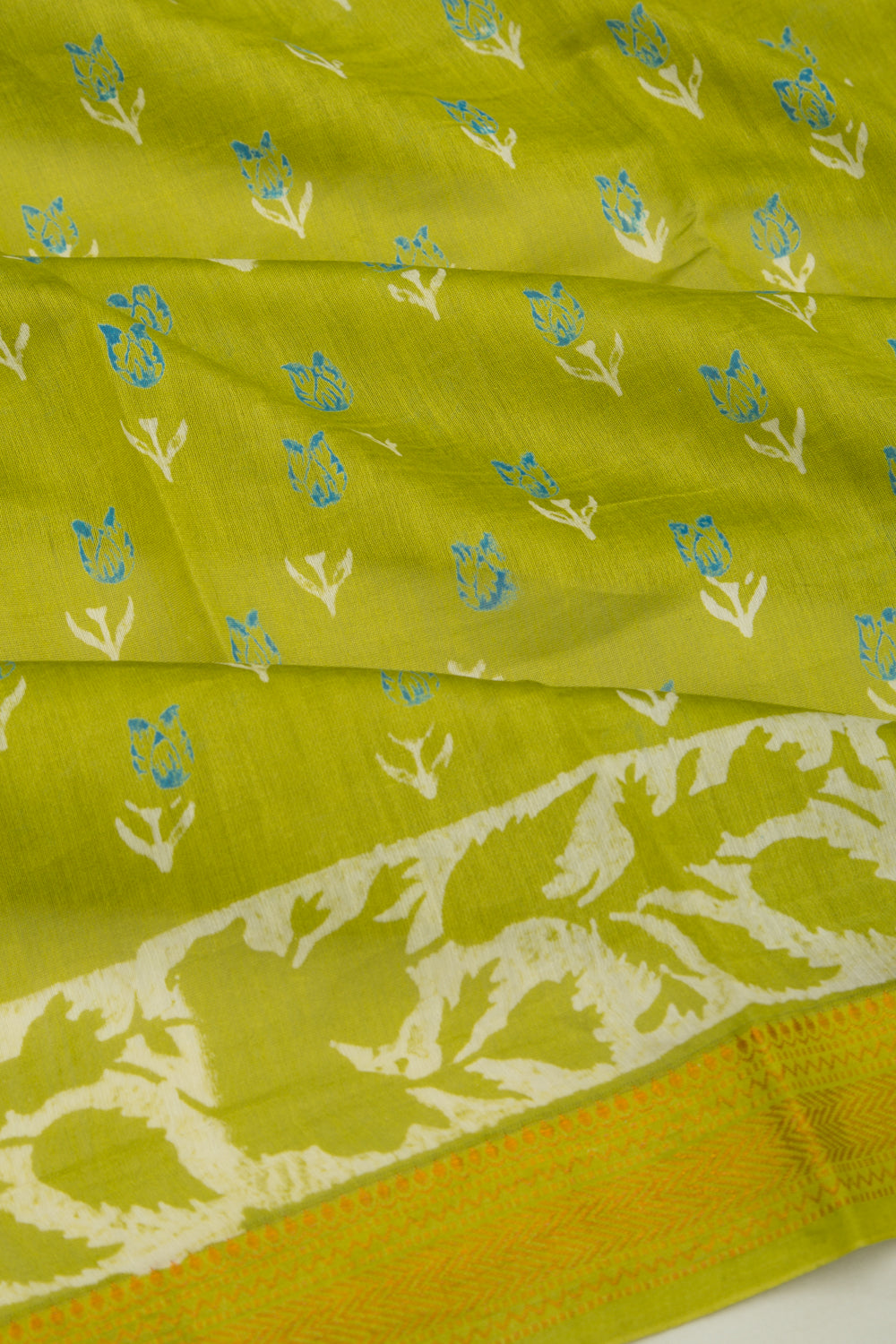 Chanderi Silk Batik Printed Green Saree