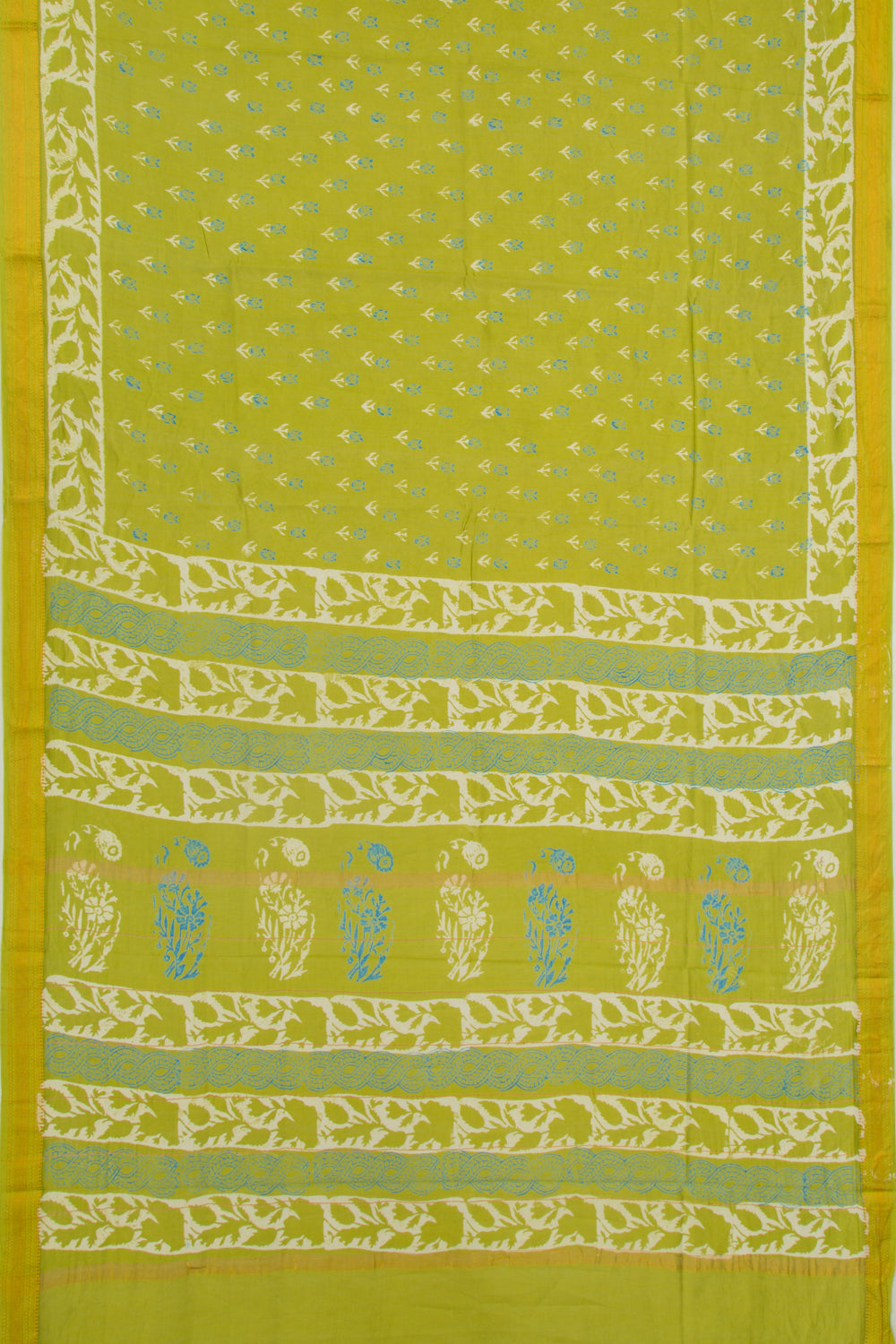 Chanderi Silk Batik Printed Green Saree