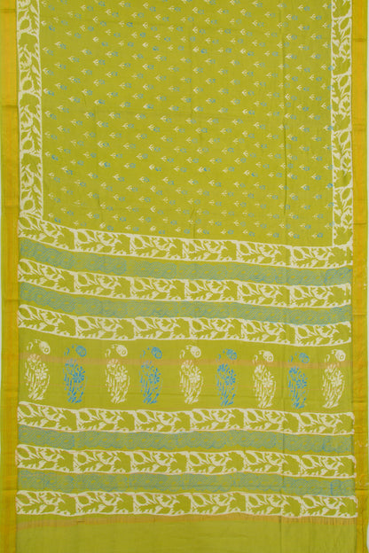 Chanderi Silk Batik Printed Green Saree