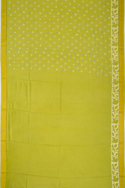 Chanderi Silk Batik Printed Green Saree
