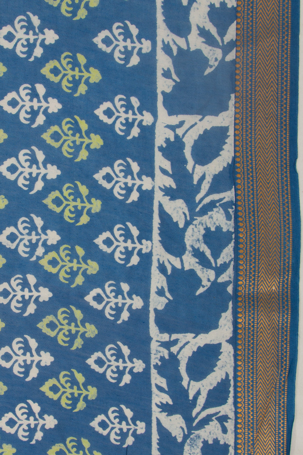 Chanderi Silk Batik Floral Printed Blue Saree