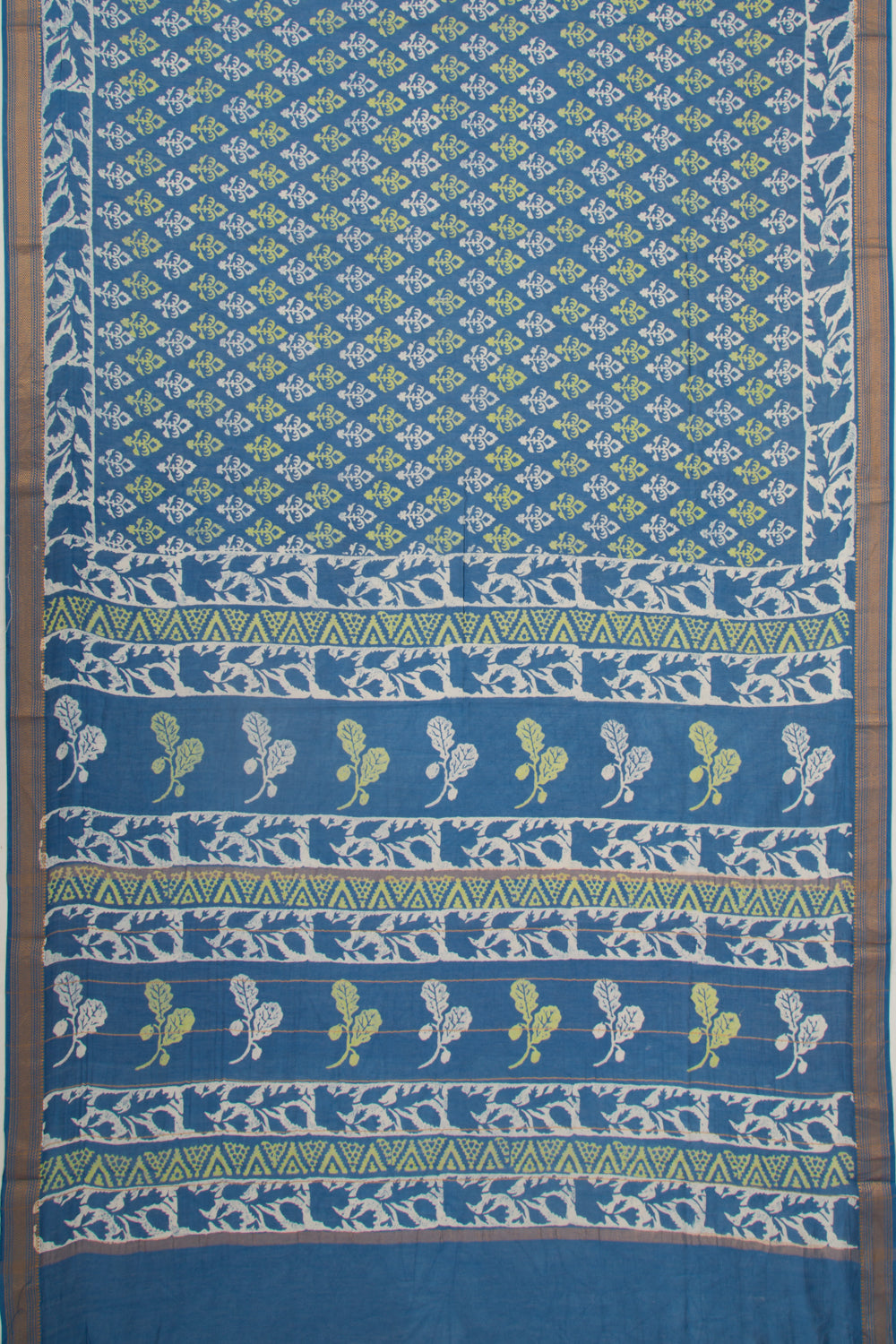 Chanderi Silk Batik Floral Printed Blue Saree