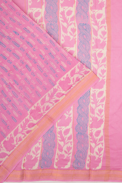 Chanderi Silk Batik Printed Pink Saree