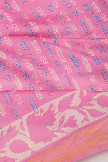 Chanderi Silk Batik Printed Pink Saree