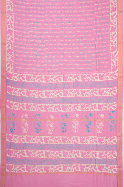 Chanderi Silk Batik Printed Pink Saree