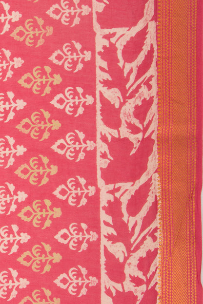 Chanderi Silk Batik Printed Pink Saree