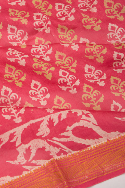 Chanderi Silk Batik Printed Pink Saree