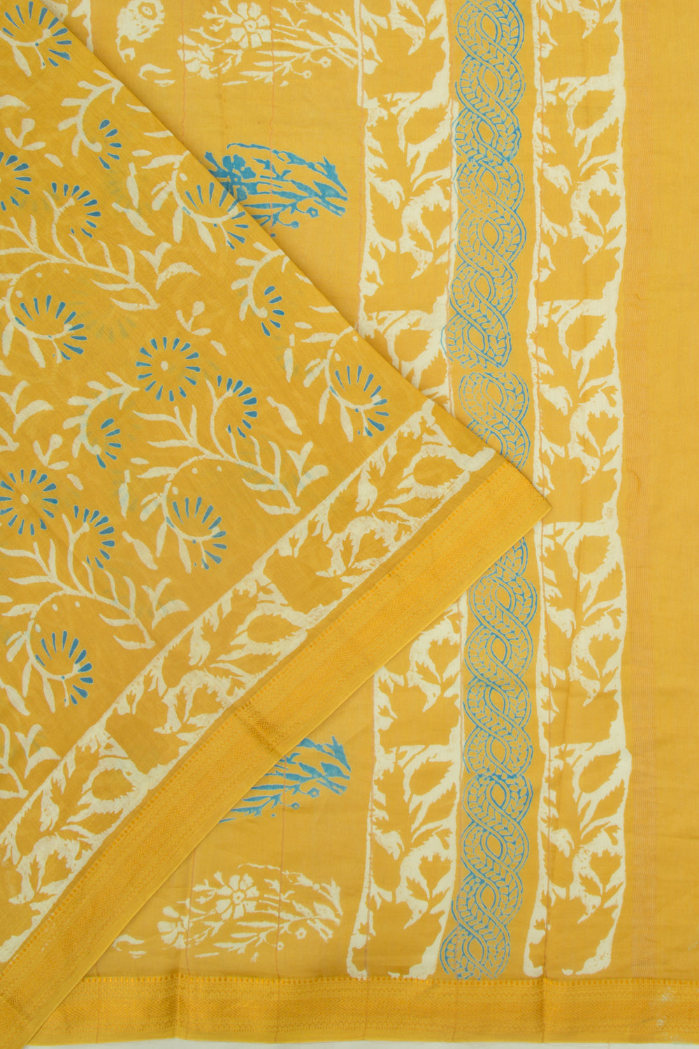 Chanderi Silk Batik Printed Yellow Saree