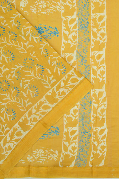 Chanderi Silk Batik Printed Yellow Saree