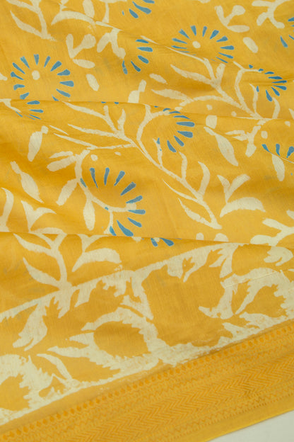 Chanderi Silk Batik Printed Yellow Saree