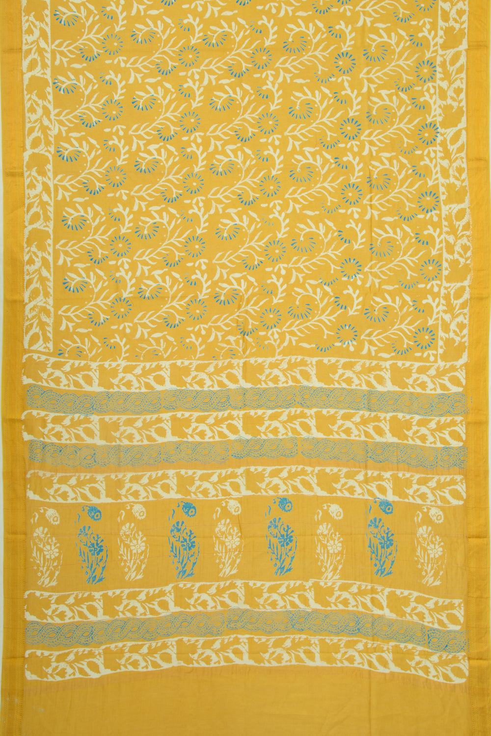 Chanderi Silk Batik Printed Yellow Saree