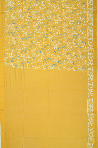 Chanderi Silk Batik Printed Yellow Saree