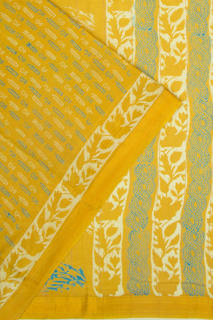 Chanderi Silk Batik Printed Yellow Saree