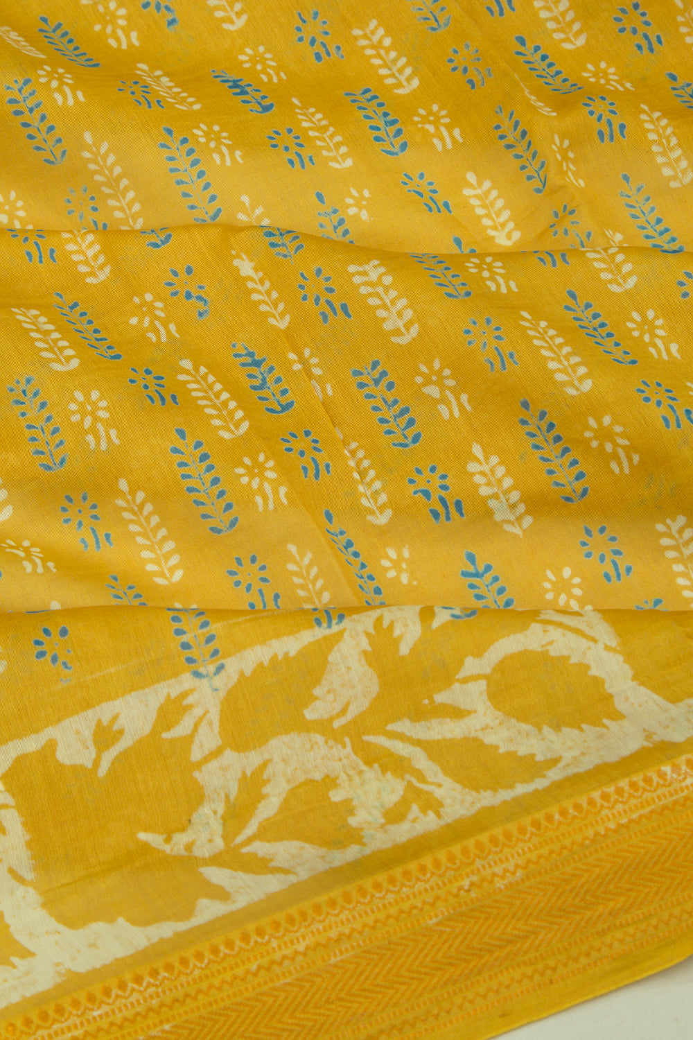 Chanderi Silk Batik Printed Yellow Saree