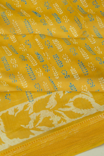 Chanderi Silk Batik Printed Yellow Saree