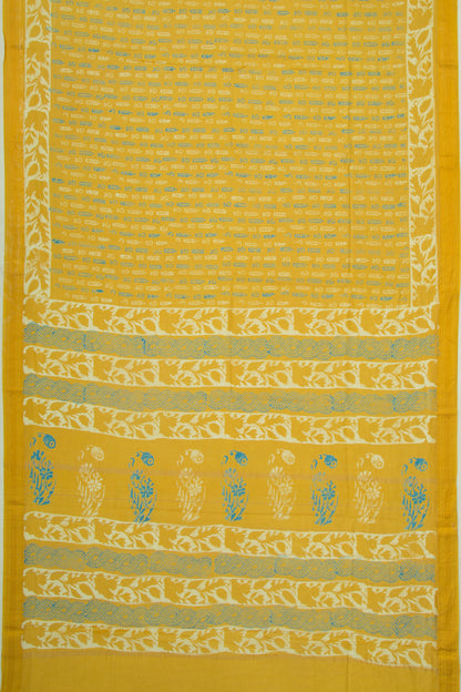 Chanderi Silk Batik Printed Yellow Saree