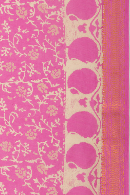 Chanderi Silk Batik Printed Pink Saree