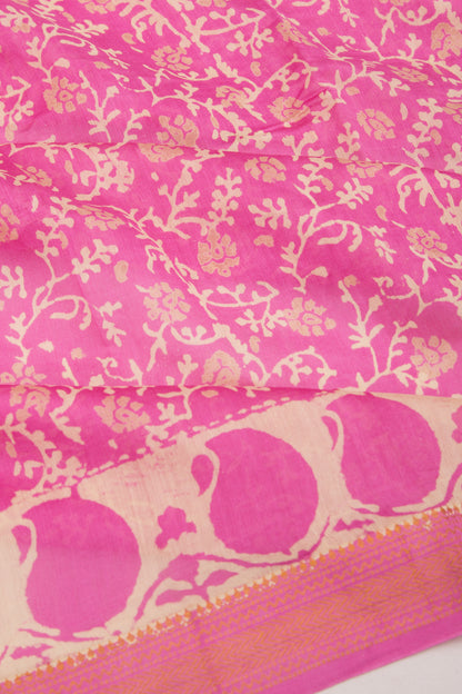 Chanderi Silk Batik Printed Pink Saree