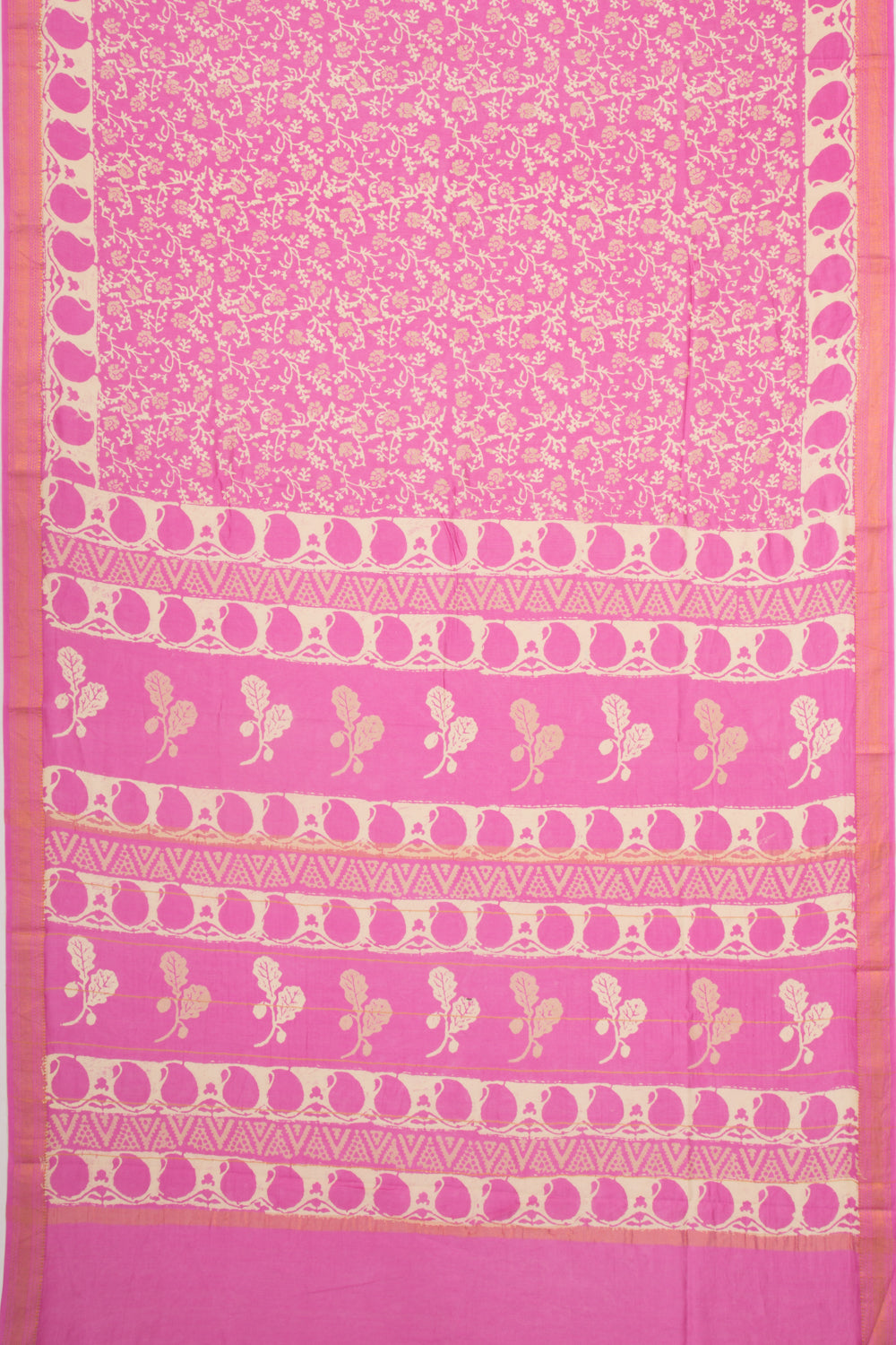 Chanderi Silk Batik Printed Pink Saree