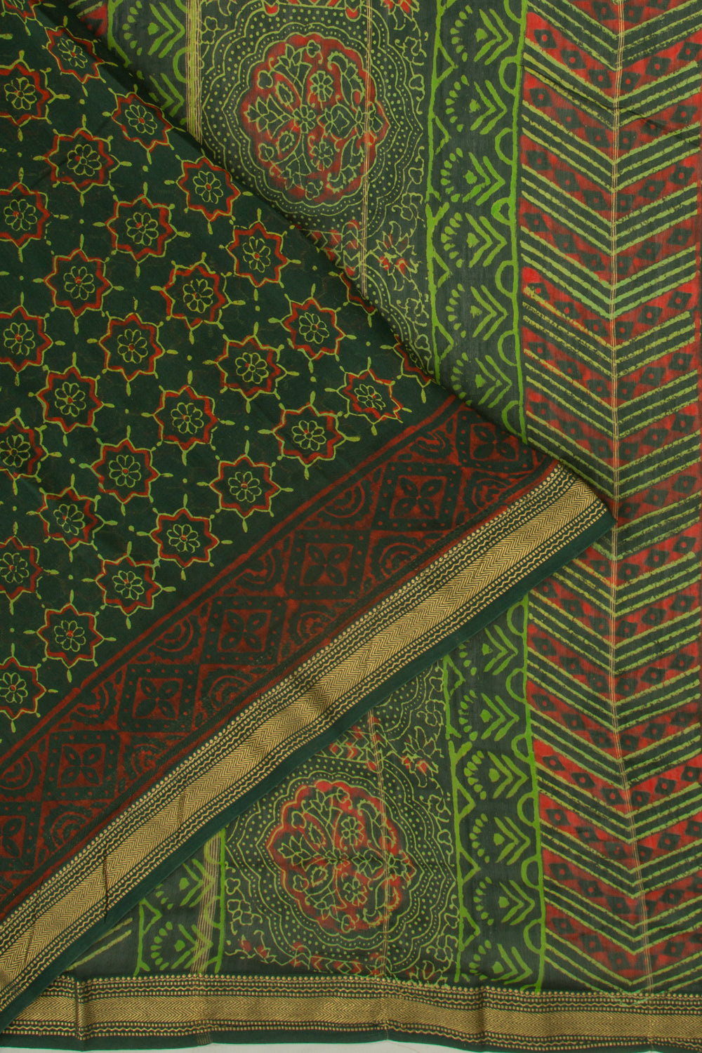 Chanderi Cotton Batik Printed Green Saree