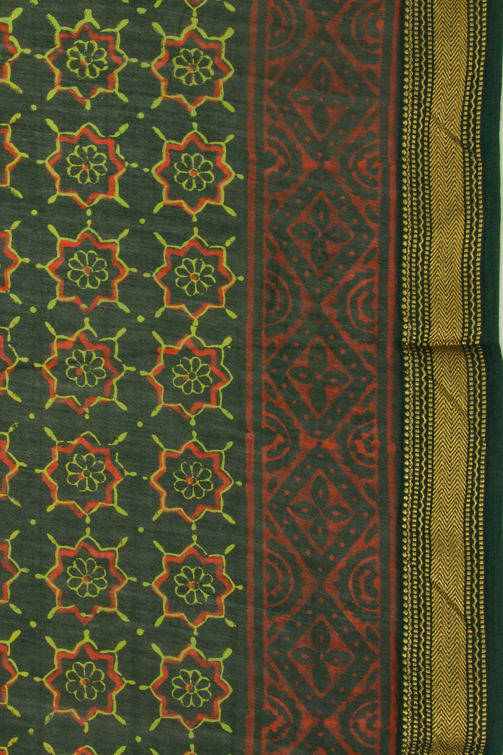 Chanderi Cotton Batik Printed Green Saree