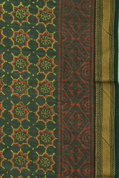 Chanderi Cotton Batik Printed Green Saree