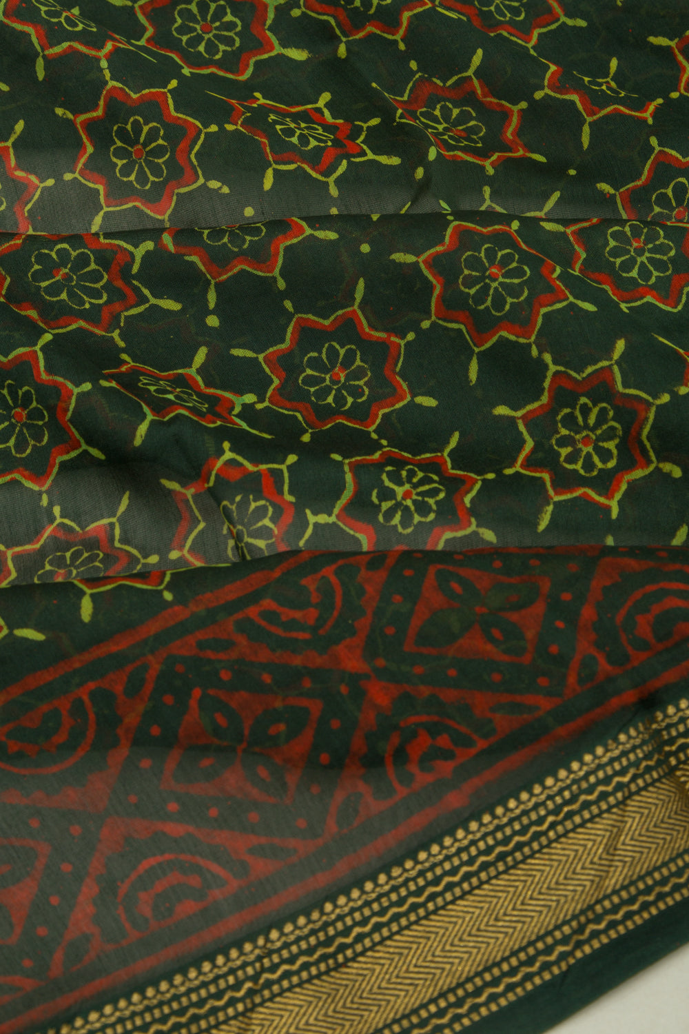 Chanderi Cotton Batik Printed Green Saree