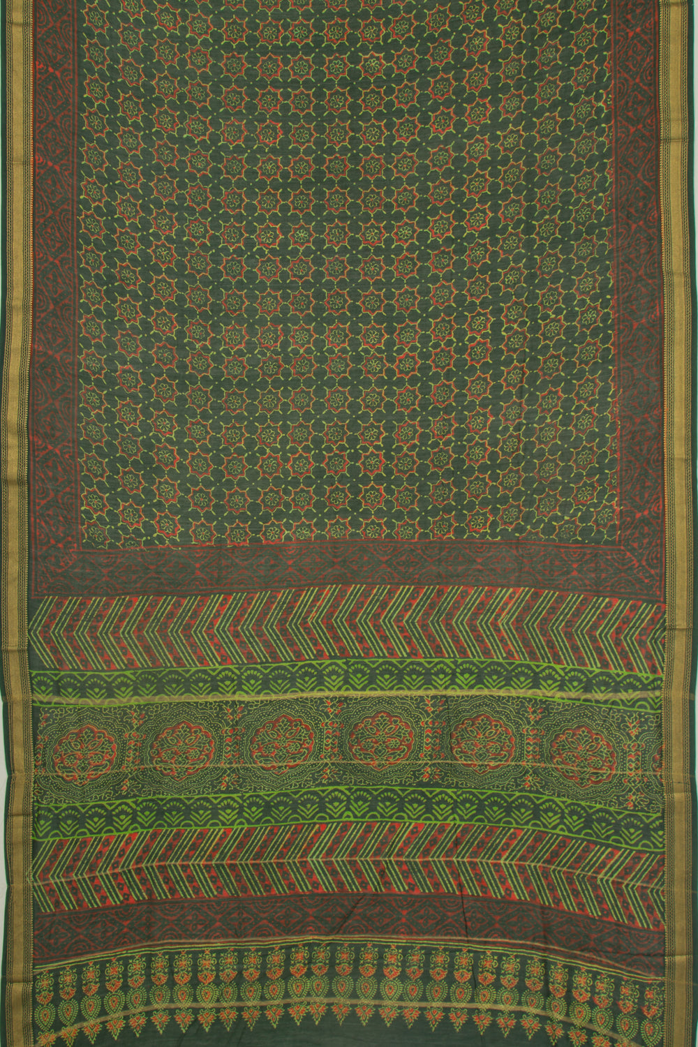 Chanderi Cotton Batik Printed Green Saree