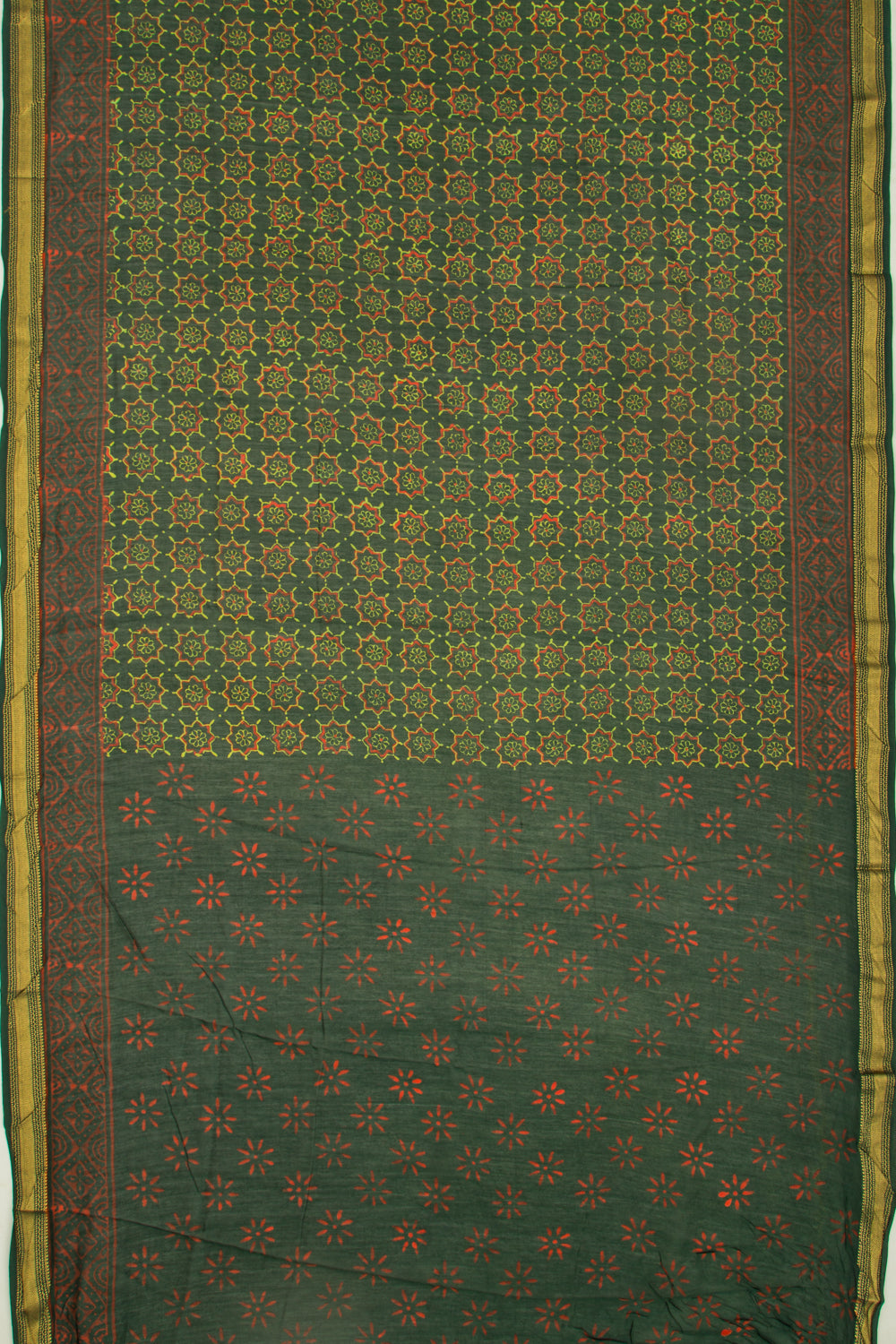 Chanderi Cotton Batik Printed Green Saree