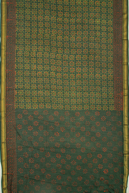 Chanderi Cotton Batik Printed Green Saree