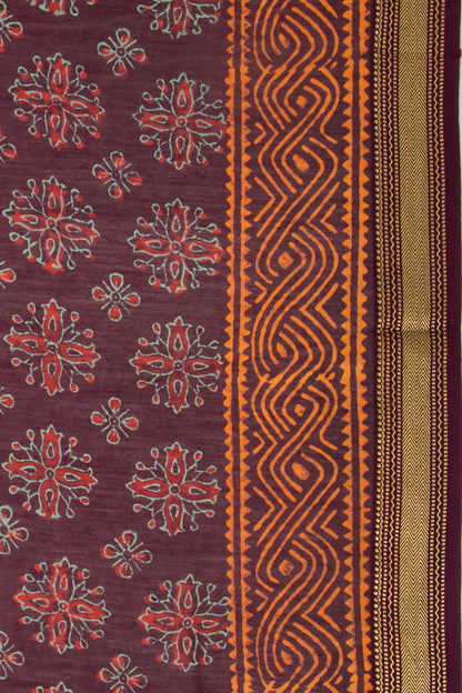 Chanderi Cotton Batik Printed Burgundy Saree