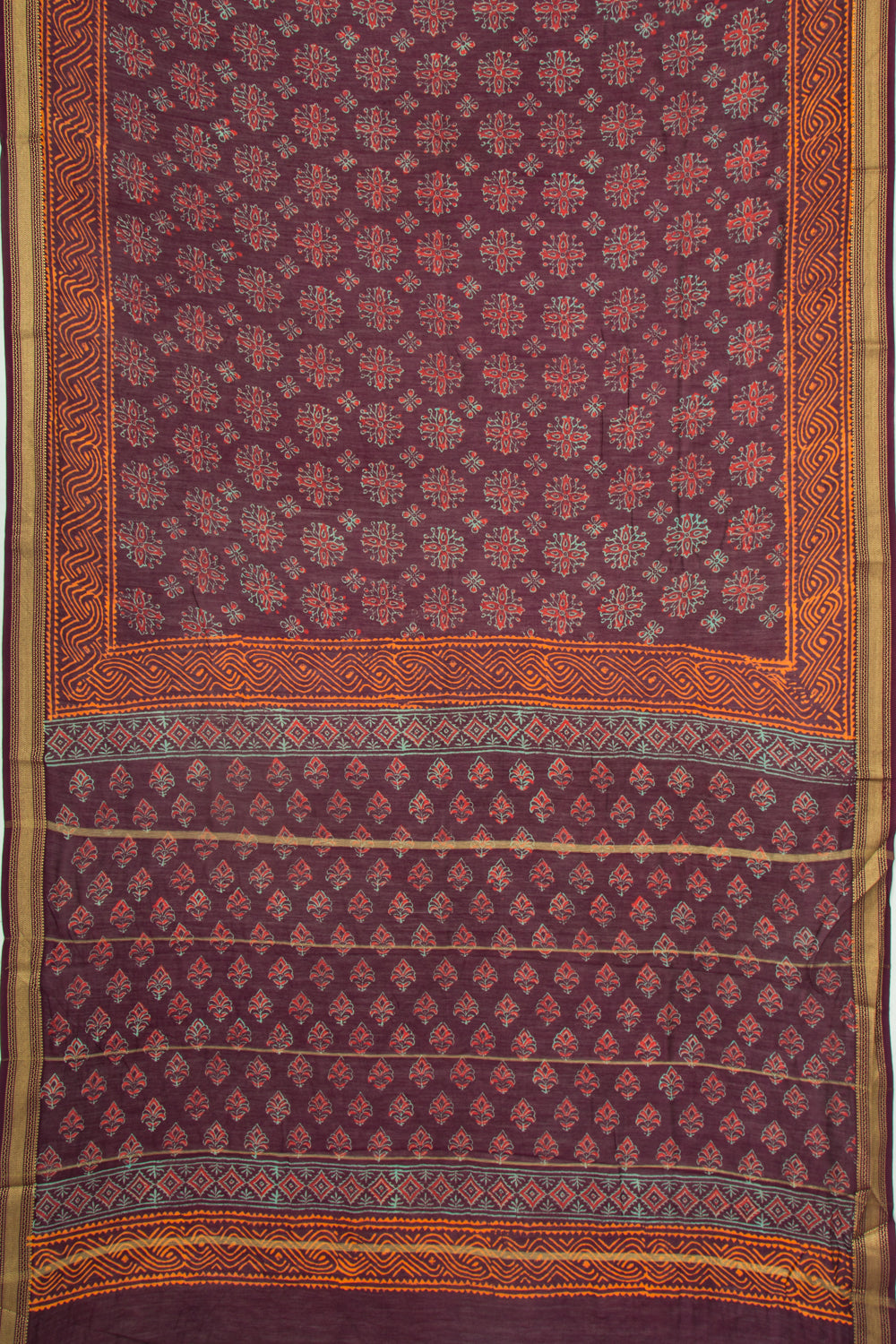 Chanderi Cotton Batik Printed Burgundy Saree