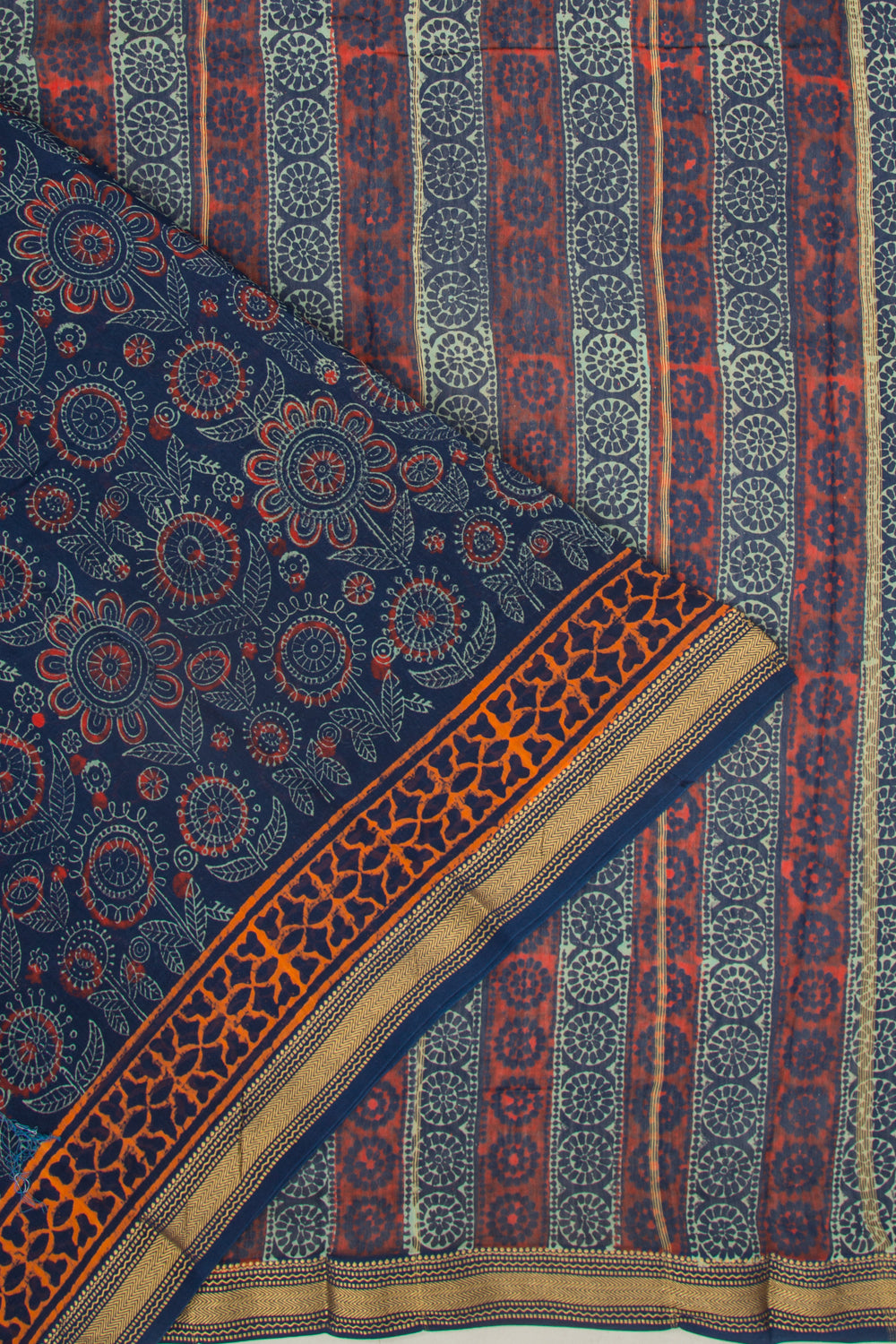 Chanderi Cotton Batik Printed Dark Blue Saree