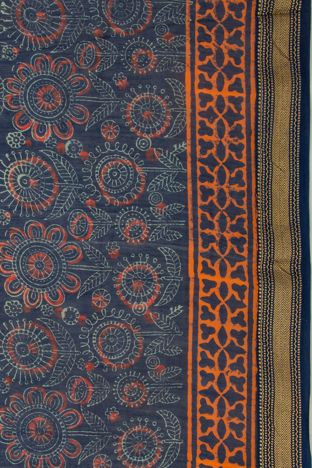 Chanderi Cotton Batik Printed Dark Blue Saree