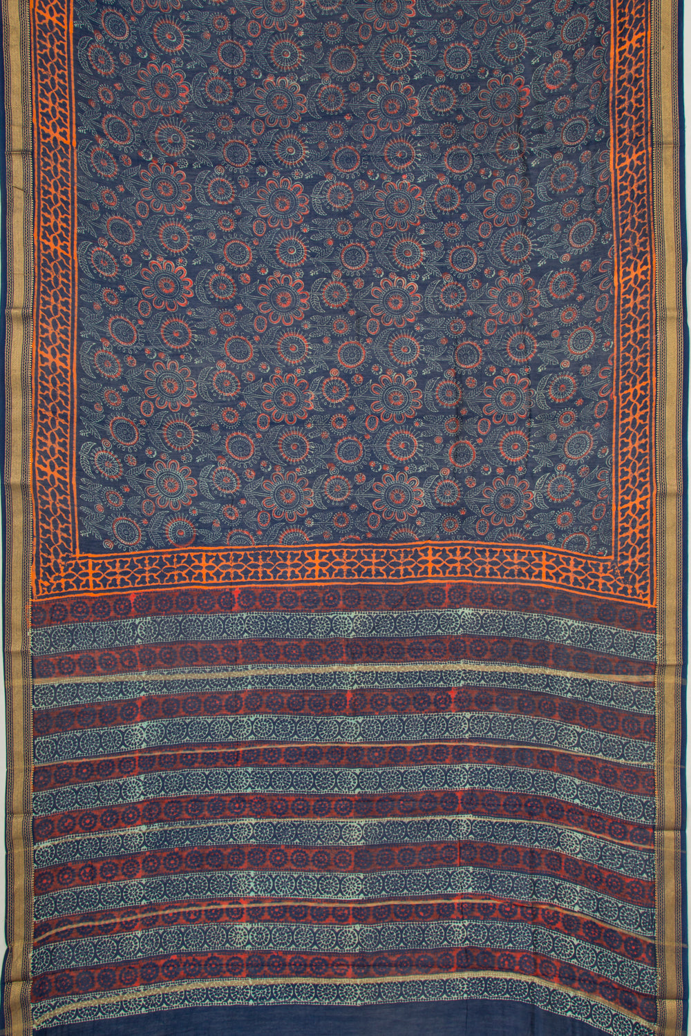 Chanderi Cotton Batik Printed Dark Blue Saree