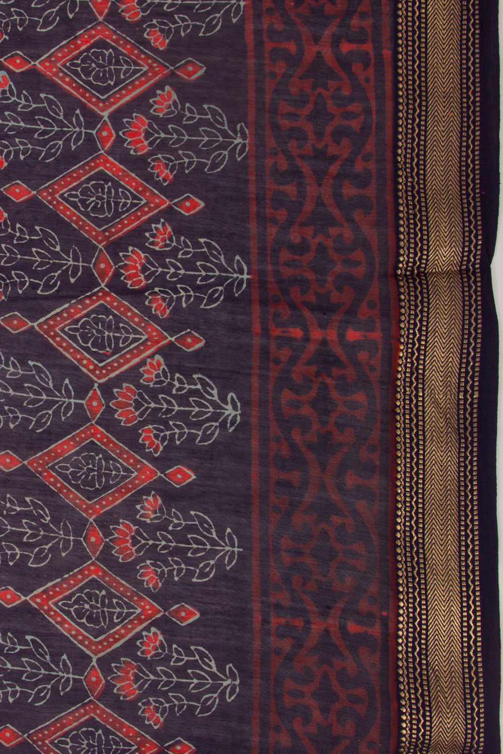 Chanderi Cotton Batik Printed Midnight Blue Saree