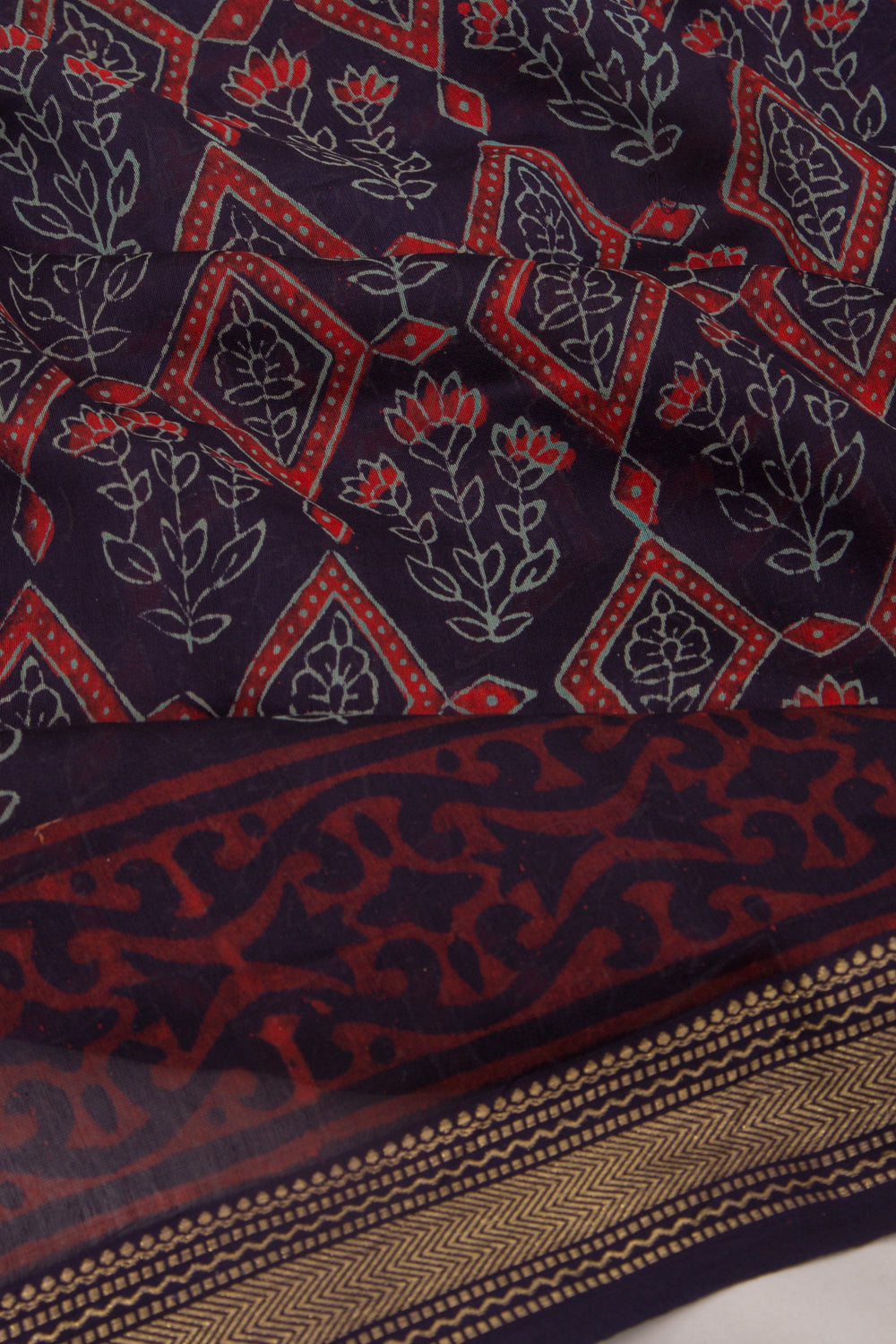 Chanderi Cotton Batik Printed Midnight Blue Saree