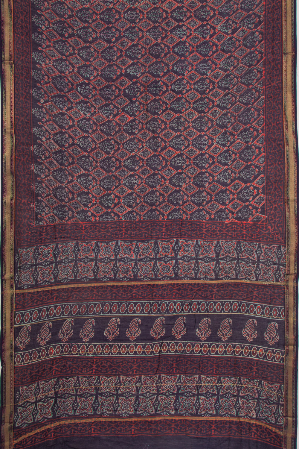 Chanderi Cotton Batik Printed Midnight Blue Saree