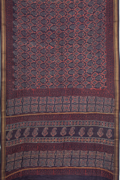 Chanderi Cotton Batik Printed Midnight Blue Saree