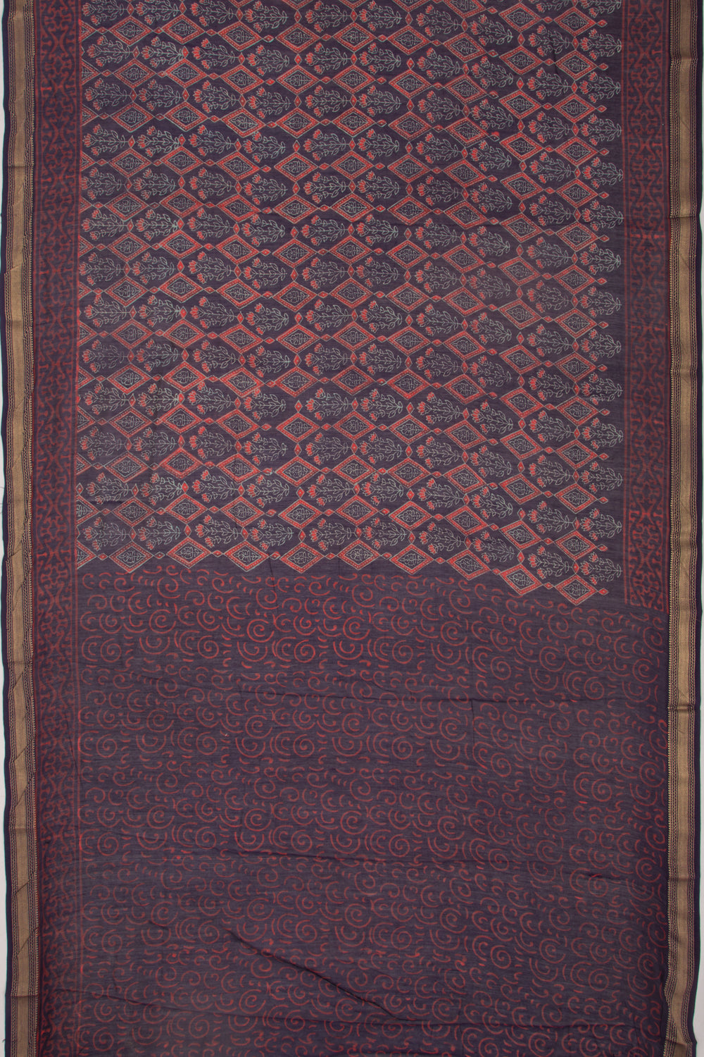 Chanderi Cotton Batik Printed Midnight Blue Saree