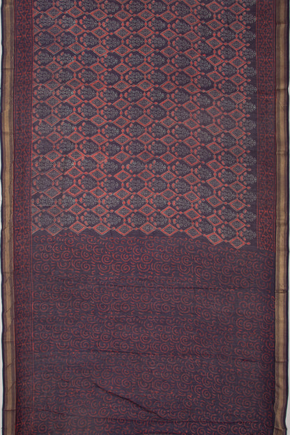 Chanderi Cotton Batik Printed Midnight Blue Saree