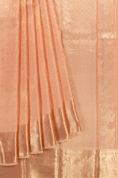 Kanchipuram Silk Criss Cross Checks And Butta Peach Saree