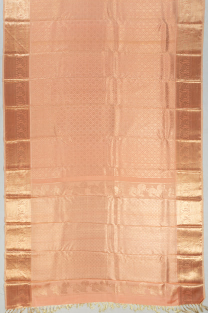 Kanchipuram Silk Criss Cross Checks And Butta Peach Saree