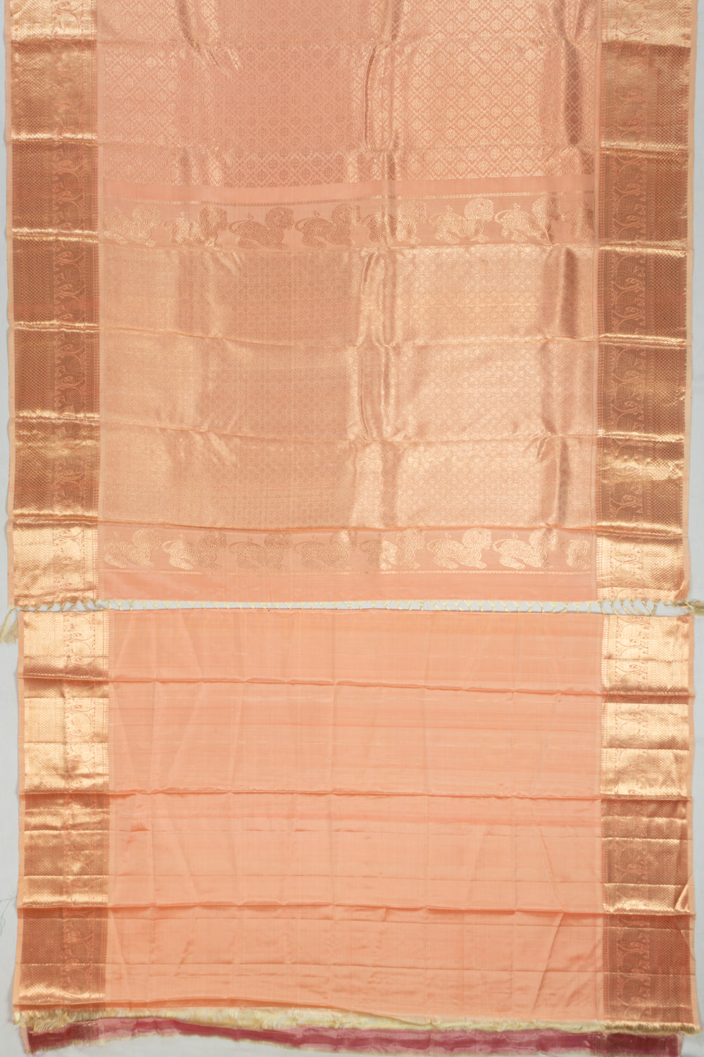 Kanchipuram Silk Criss Cross Checks And Butta Peach Saree
