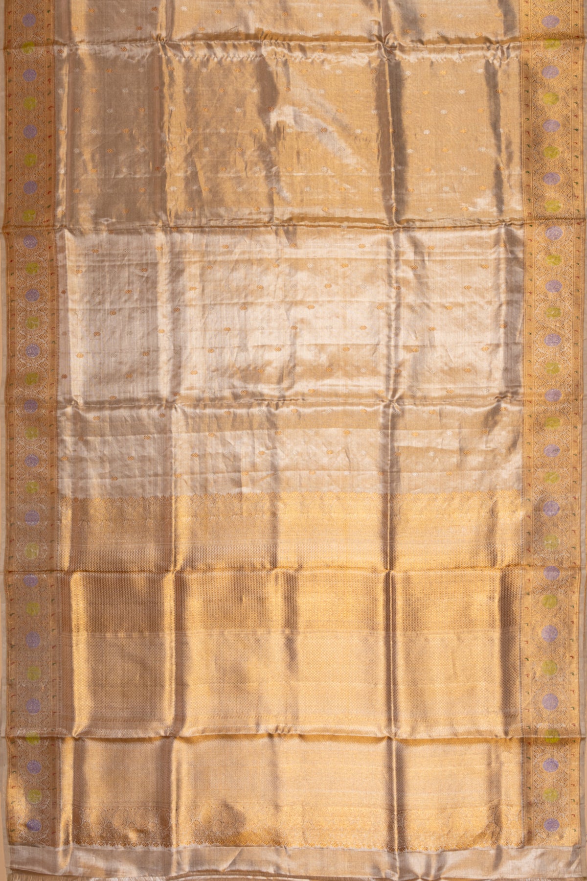 Kanchipuram Silk Tissue Butta Beige Gold Saree