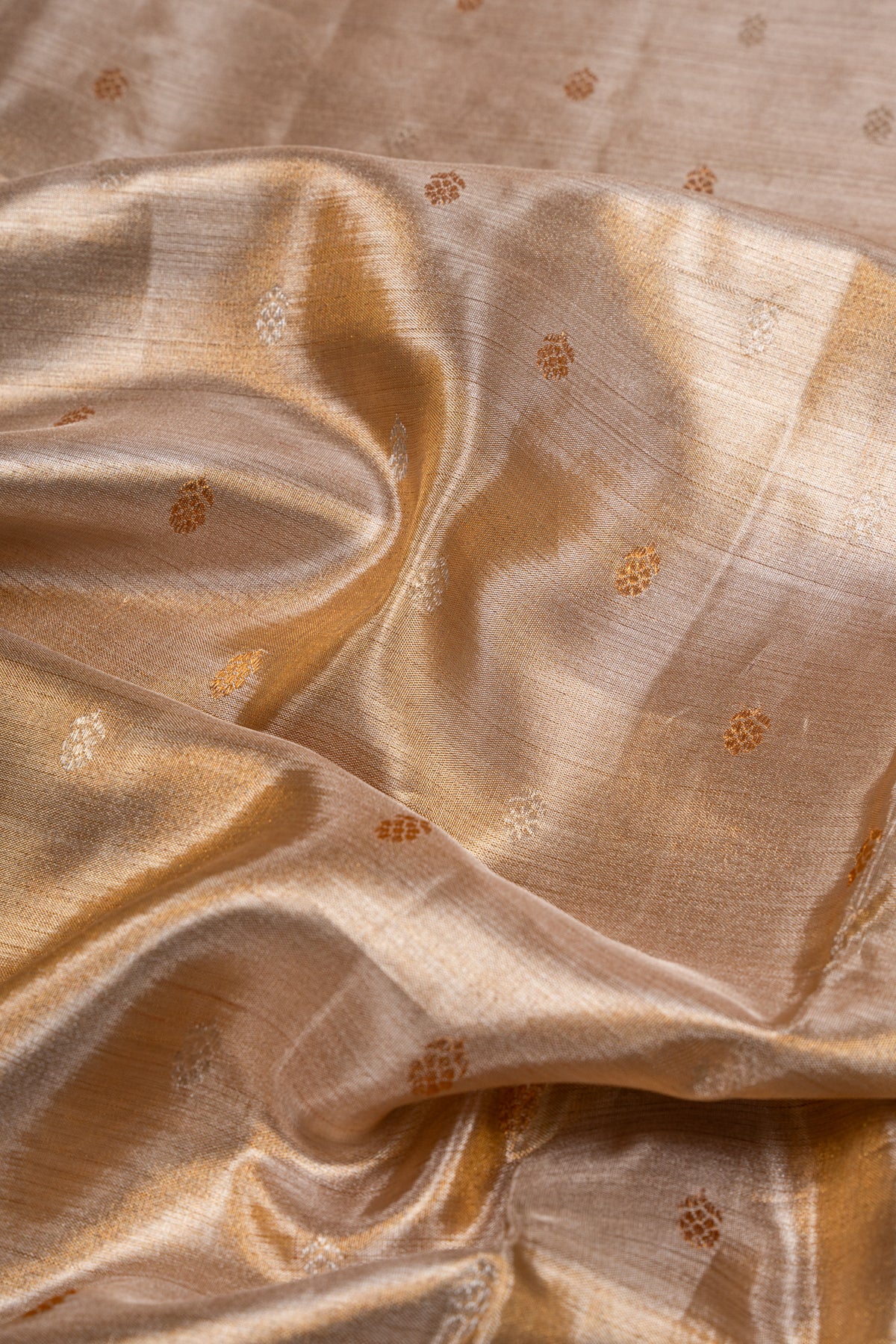 Kanchipuram Silk Tissue Butta Beige Gold Saree