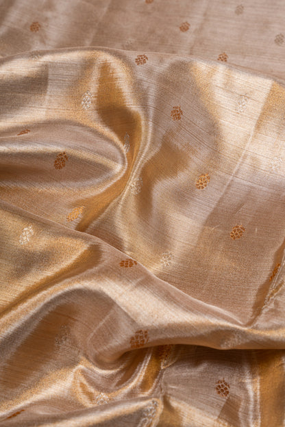 Kanchipuram Silk Tissue Butta Beige Gold Saree